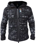 Men's Skull Printed Black Cotton Razorcut Long Hood Jacket Festival Goth Hoodie