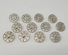 12 pcs Sailboat w/ Compass Silver Molded Plastic Craft Sewing Shank Buttons VTG