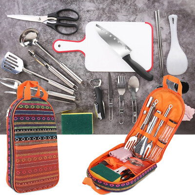 19PCS Camping Cooking Utensils Set Camp Kitchen Barbecue Portable Cookware Kits