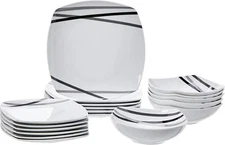 18 Piece Kitchen Dinnerware Set - Square Plates, Bowls, Service for 6 - Modern 