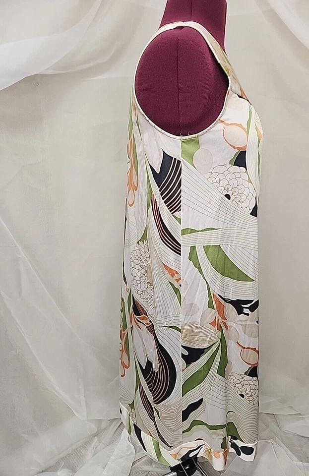 Vtg Vanity Fair Groovy Print Nightgown 70s Avocado Green Botanical Print Nylon S - Image 3 of 4