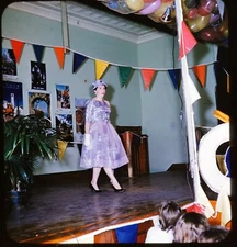 High School Play Lady dancing - vintage stereo realist slide POPIEL STUDIO #322