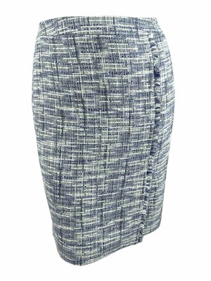 Calvin Klein Women's Plus Size Tweed Fringe-Trim Pencil Skirt