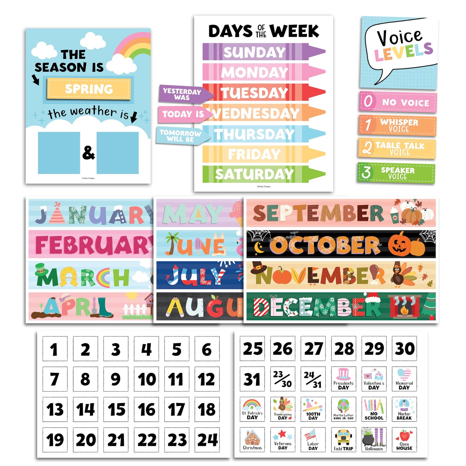 Colorful Classroom Calendar Set Bulletin Board - Bulletin Board ...