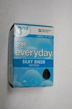 Womens 3 PAIR OFF BLACK PANTYHOSE Control Top SILKY SHEER Size Q QUEEN 