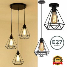 Deckenlampe Hängeleuchte schwarz Metall Draht Vintage Industrie Retro E27 Käfig