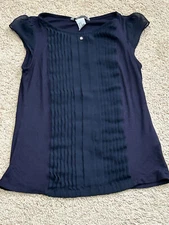 H & M Womens Shirt Size XS Blue Pleated Front Textured Fabric Cap Sleeve