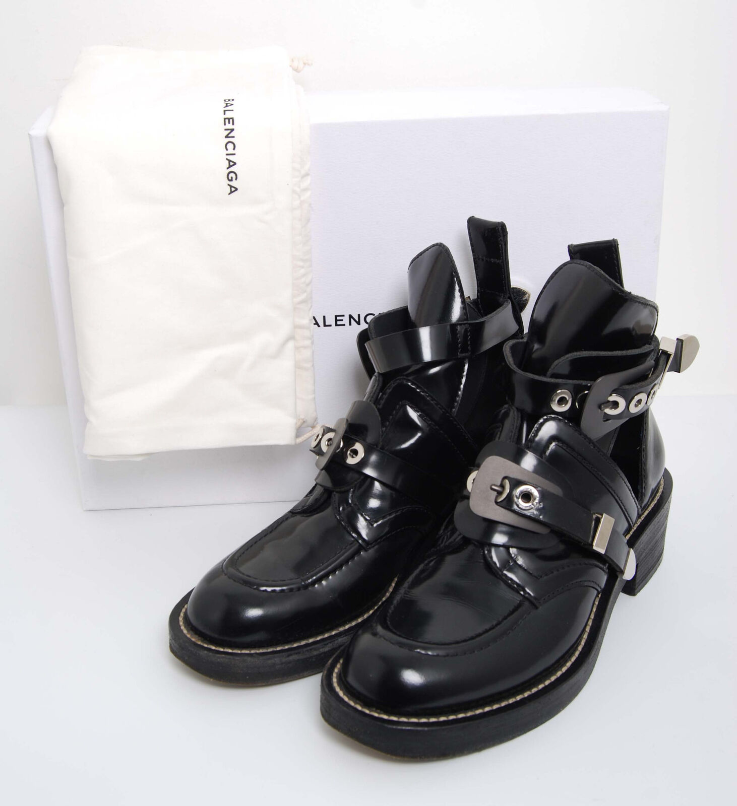 Balenciaga Women Black Ankle Boots Leather Strapp… - image 6