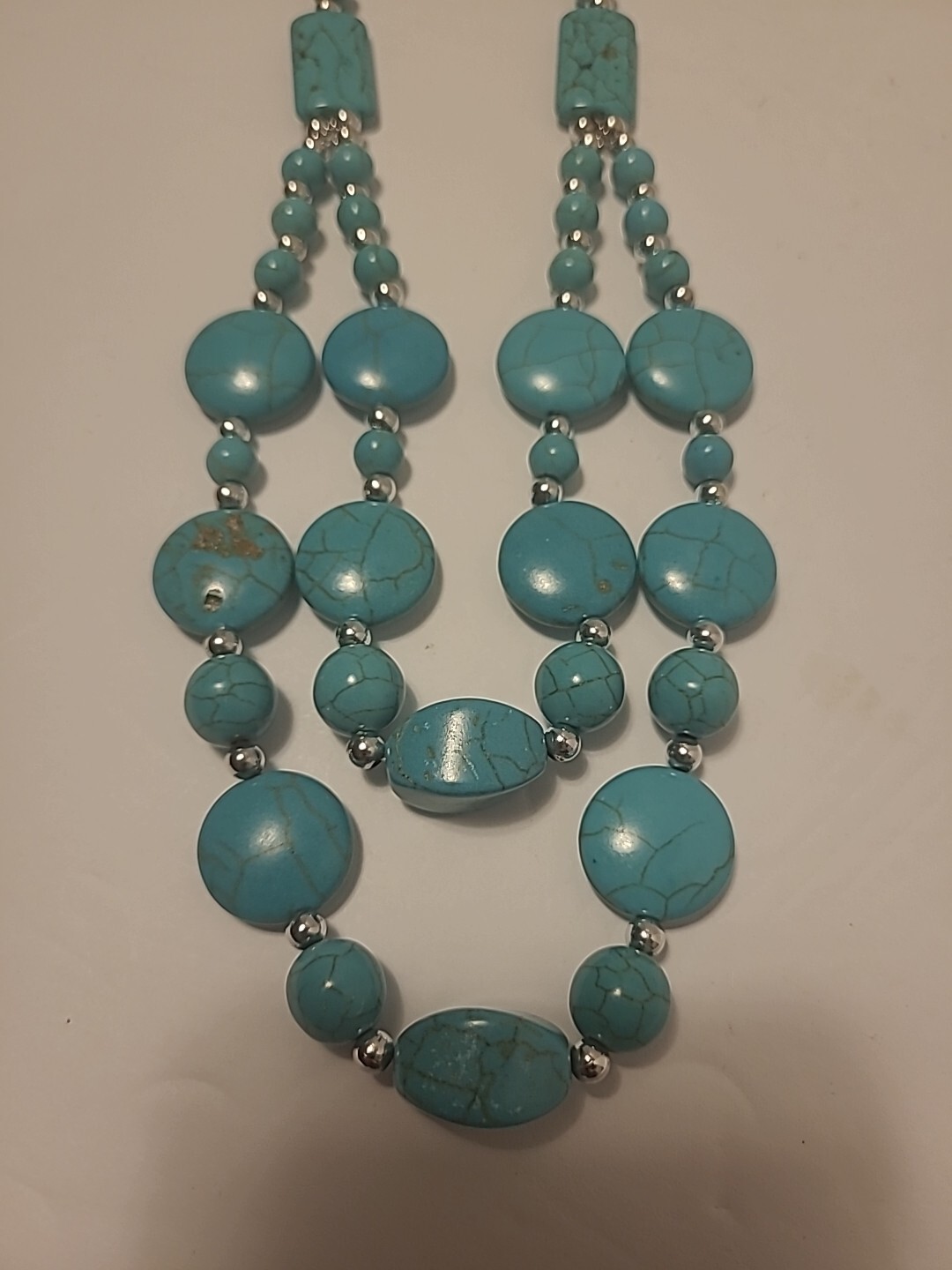 Turquoise Statement Two Row Layered Necklace Adju… - image 2