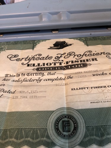 Elliott-Fisher Certificate Oletator 1924 - Picture 2 of 2