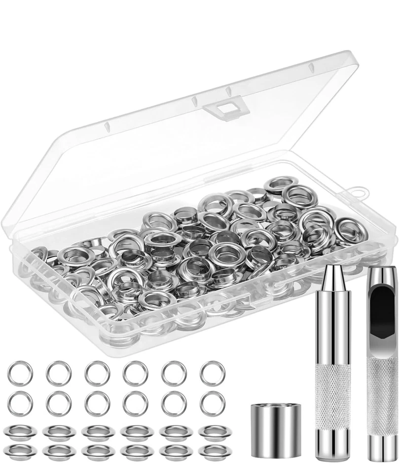 Occhiello Strumento Kit, 120 Pezzi Occhielli Grommet Rondelle, 12Mm Diametro  - Immagine 2 di 4