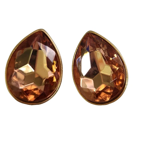 Vintage Carolee Goldtone Teardrop Faux Morganite Clip Earrings