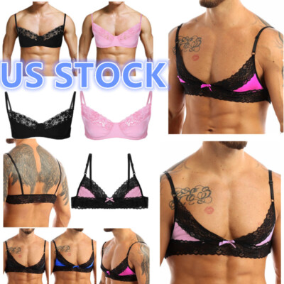 FEOYA Intimo Da Uomo Sissy Floreale Pizzo Reggiseno Calze Lingerie - Foto 8