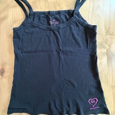 Victoria's Secret Vintage Y2K Black Cotton Camisole Tank with Pink Heart Logo M