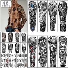 46 sheets Full Arm Skull Temporary Tattoos For Men Half Arm Shoulder Angel Ta...