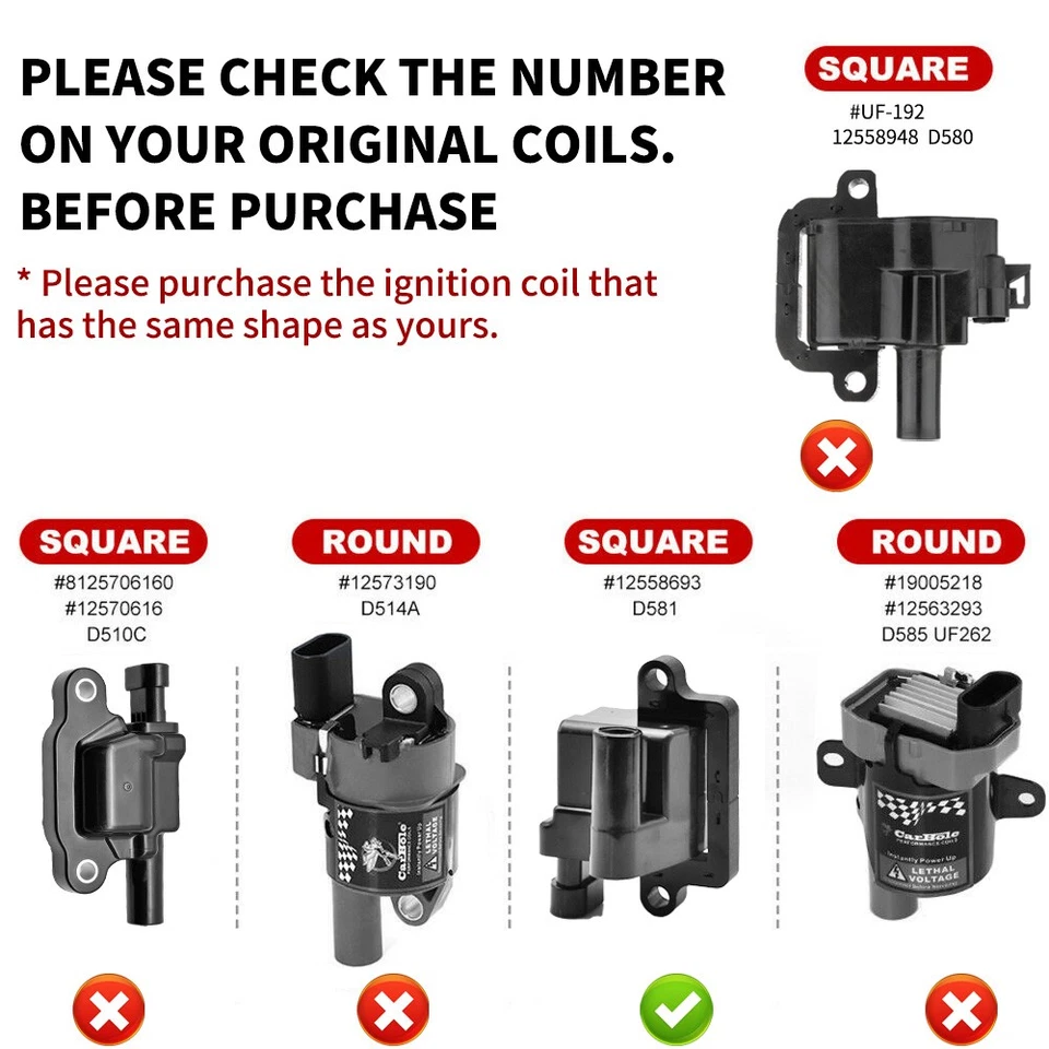 8 sets Square Ignition Coil w/ Spark Plug Wire For Chevy GMC 5.3L 6.0L 8.1L 4.8L - Image 3 of 4