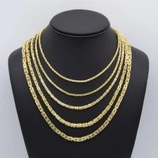 14K Yellow Gold Square Byzantine Link Chain Necklace All Sizes