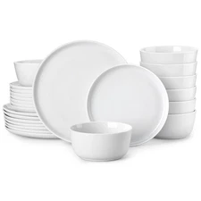 24 Pieces Gourmet Porcelain Dinnerware Sets, Premium Plates and Bowls Set, Hi...