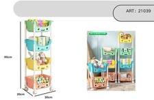 x Carrello Portagiochi 4 Cesti Colorati Ruote Cameretta Bimbi 95x30x20cm reb