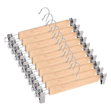 10 Pack Wooden Skirt Hangers with Adjustable Clips Non-Slip Trouser Hanger3535