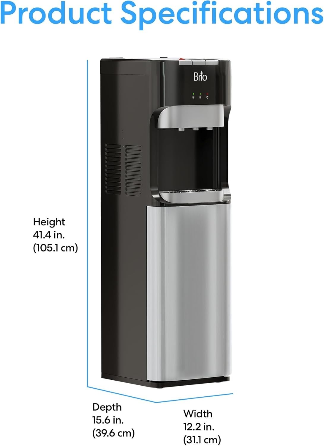 Brio Bottom Loading Water Cooler Dispenser for 5 Gallon Bottles - 3 Temperatures