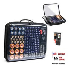 Battery Organizer Storage Case with Tester, Clear Battery Storage Black Large