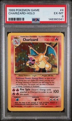 1999 Pokemon Charizard Base Set Unlimited Holo Rare #4 PSA 6