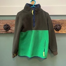 Mini Boden Boys Green Colorblock Quarter Zip Fleece Pullover Sweater 4-5Y