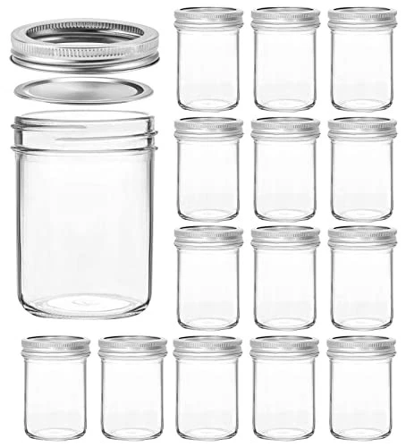 VERONES Mason Jars 8 OZ, 8 OZ Canning Jelly With Green,Silver