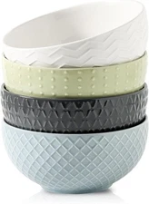 Hasense Soup Bowls 26 OZ, Ceramic Bowls Set of 4 for Kitchen, Embossed Stoneware