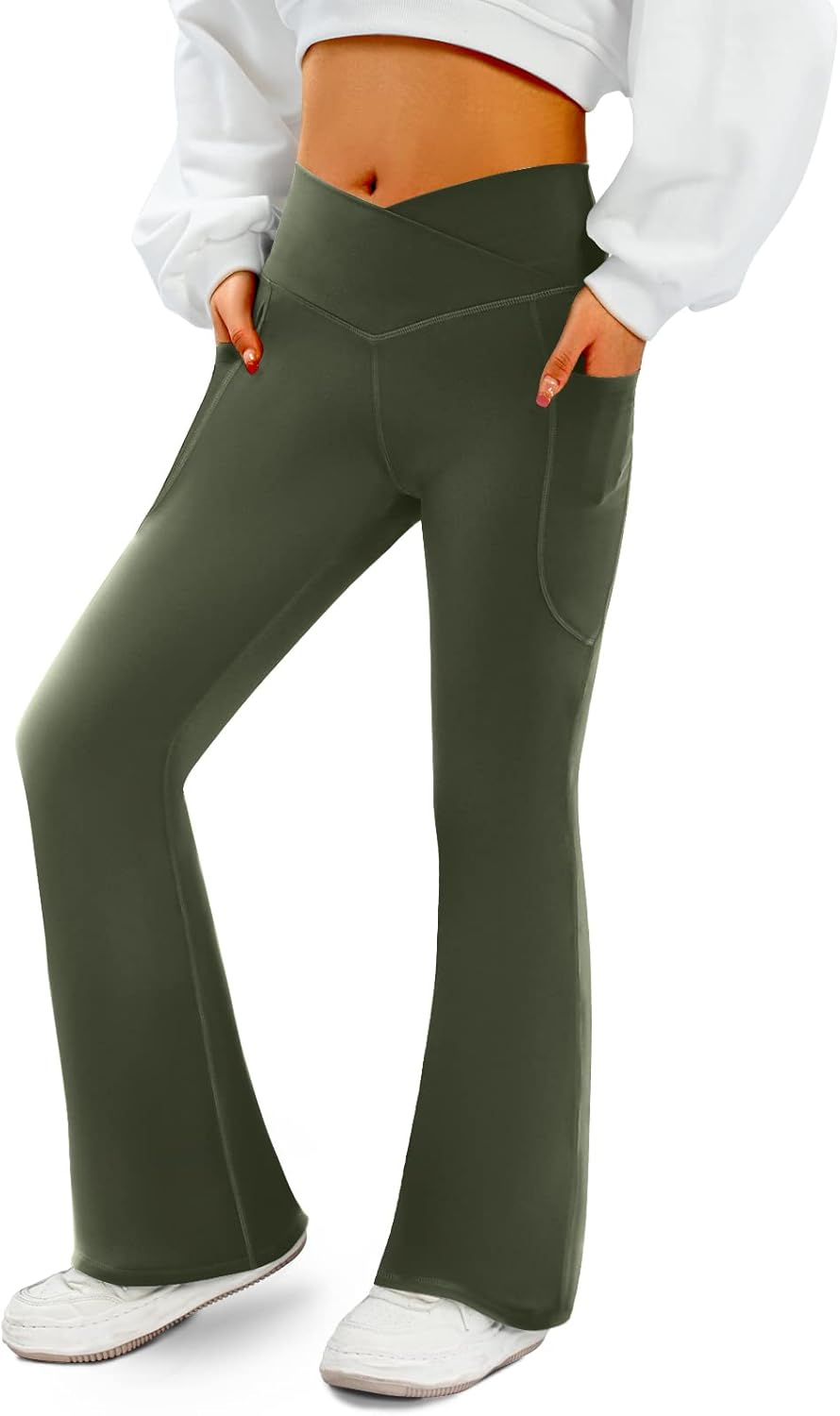 Women'S Flare Yoga Pants with Pockets V Crossover High Waisted Bootcut Yoga Legg