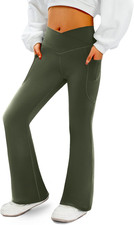 Women'S Flare Yoga Pants with Pockets V Crossover High Waisted Bootcut Yoga Legg