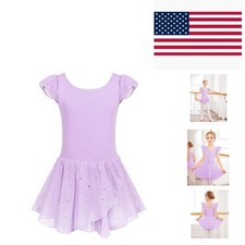 Lilac Tutu Skirted Leotard for Girls - Ruffle Sleeve Ballet Dance Dress 2-3T