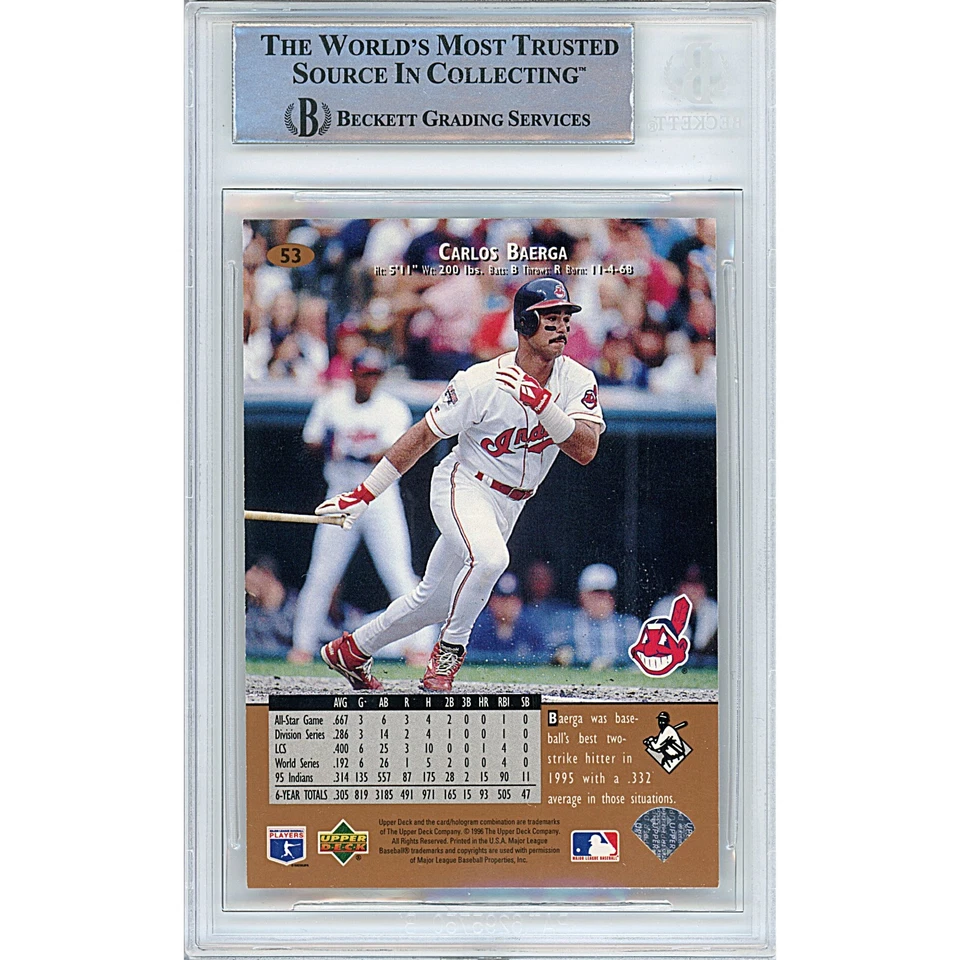 Carlos Baerga Signed 1996 Upper Deck #53 Cleveland Indians Beckett BAS Slab Auto - Image 3 of 4