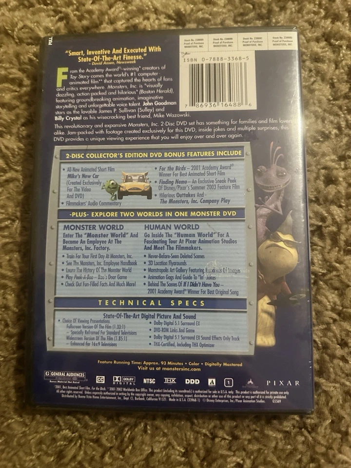 Monsters, Inc. (DVD, 2002, 2-Disc Set, Collectors Edition) NEW - Image 3 of 3