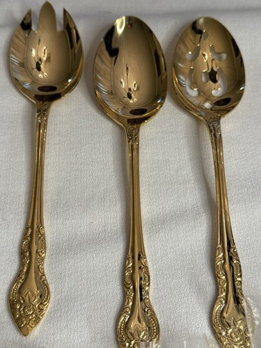 Vintage Rogers Bro 52-Pcs 23kt Gold PLATED Stainless Flatware Brand New Unused - Picture 3 of 4