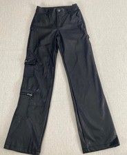 Fashion Nova Shannah Cargo Pants Womens Medium Black Faux Leather NWT