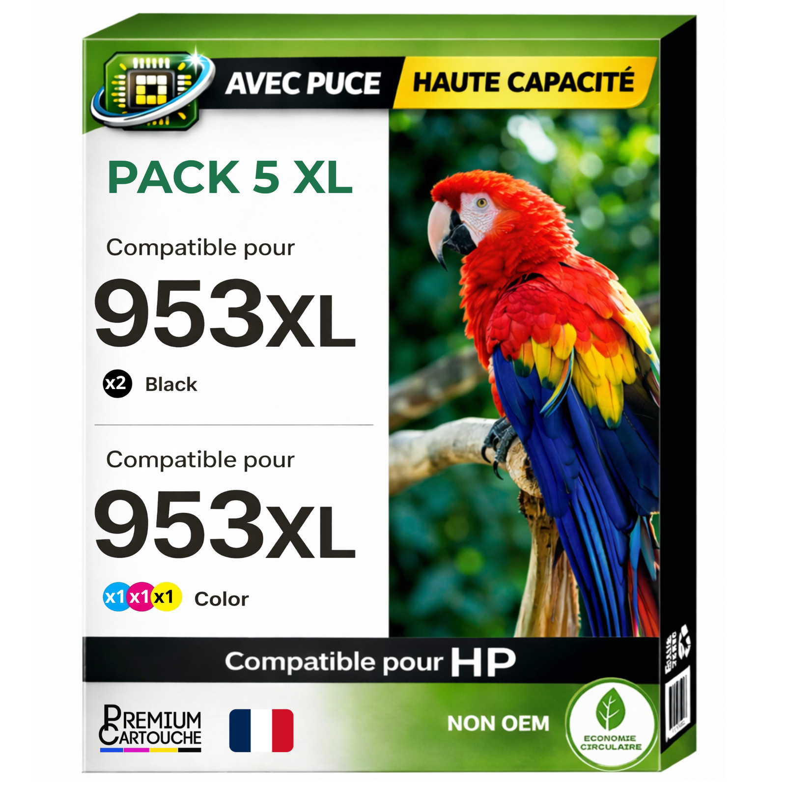 Cartouche 953XL HP compatible pack de 5 vrac noir et couleur puce à jour