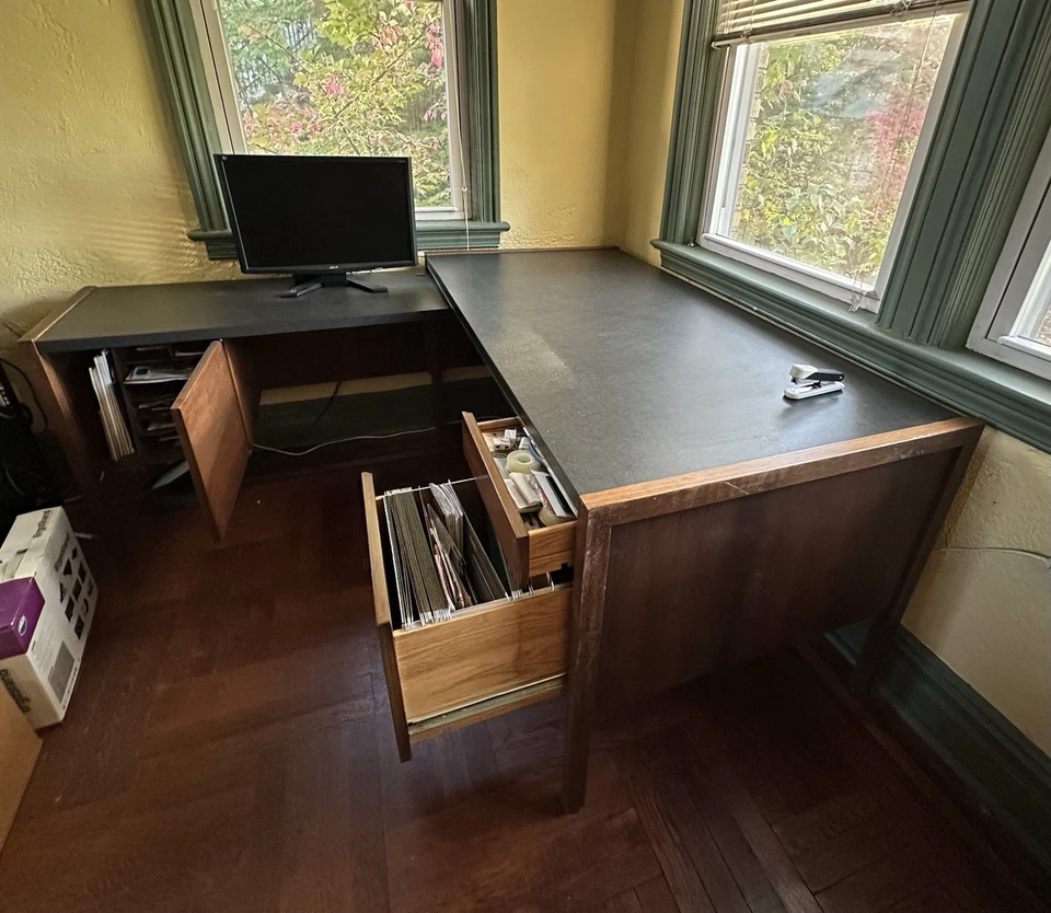 Escritorio ejecutivo en forma de L con cajón archivador y armario oficina en casa - madera maciza Foto 3 de 3