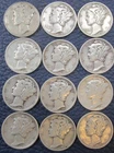 1944 S Mercury 90% Silver Dimes - Lot Of 12 Condition Varies a