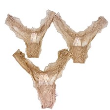 Victoria's Secret Rose Lace High-Leg Cheeky Thong Panty XS Beige Lot of 3 New
