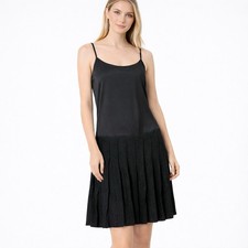Italy Made Black Pleated Drop Waist Slip Dress Sleeveless Swinger 40 US 4 $375