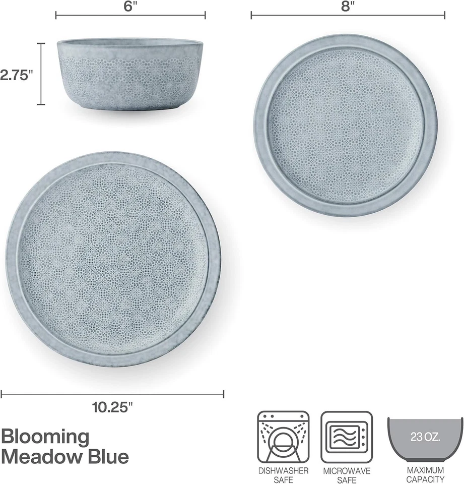 Pfaltzgraff 12pc Blooming Meadow Dinnerware Set, Blue, Plates & Bowls for 4 - Image 2 of 4