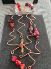 Vintage Copper Metal  Zig Zag Chain Necklace w Design Stone Beads — photo 5