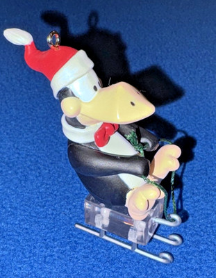 Opus the Penguin on Ice Sled Ornament by Berkeley Breathed 1996 Carlton Cards