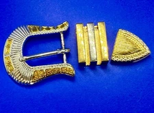 Tandy Ranger Buckle Set Silver & Gold Color W/ Double Keeper and tip for 1" Belt