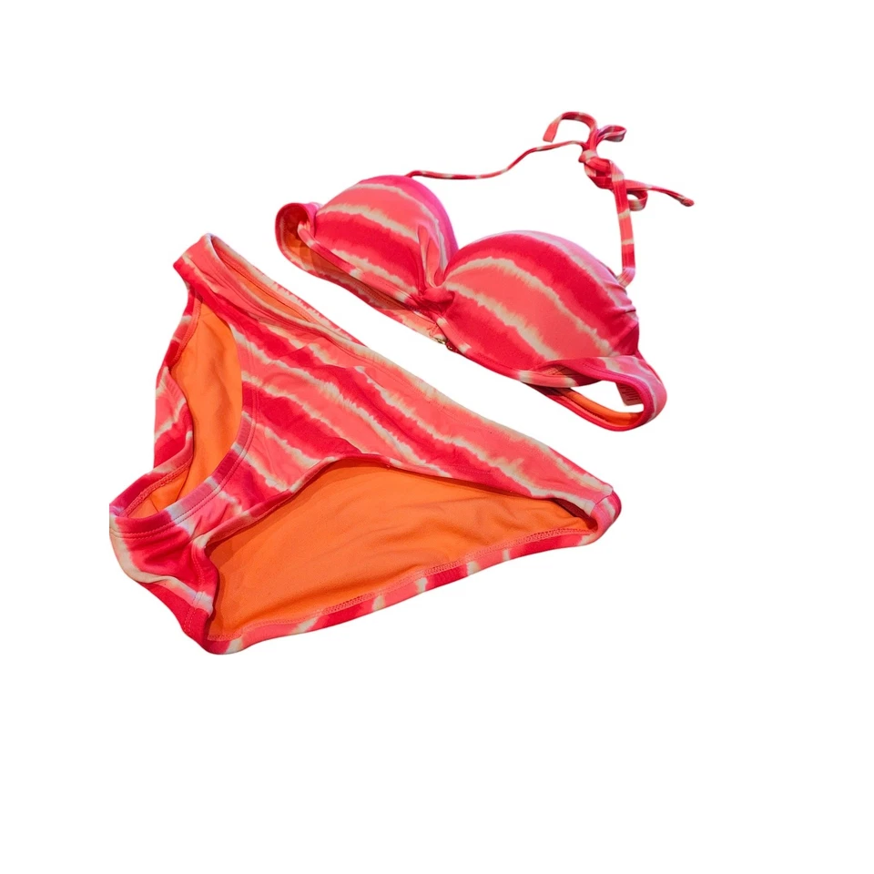 Xhilaration Womens Sz L Bikini Swimsuit Set Pink Tiedye Print Padded Top - Image 2 of 4
