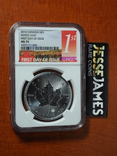 2016 $5 CANADA SILVER MAPLE LEAF NGC MS70 FIRST DAY OF ISSUE FDI LABEL