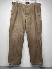 Polo Ralph Lauren VTG Andrew 38x32 31 Tan Corduroy Pleated Trousers Wide Wale