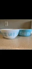 Vintage Blue And White Amish ButterPrint Casserole Dish And Mixing Bowl 2 1/2 Qt
